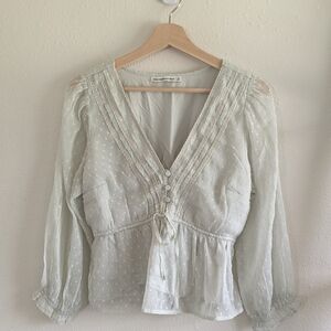 Abercrombie & Fitch Mint Green Peplum Flowy Blouse with Swiss Dots - Sz S